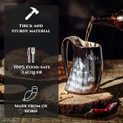 Thor Horn Drinking Horn Mug for Men and Women - Genuine Handcrafted Viking Horn Cup for Mead, Ale and Beer - Original Medieval 15-20 Oz Stein Mug with Burlap Sack (Wooden Base)