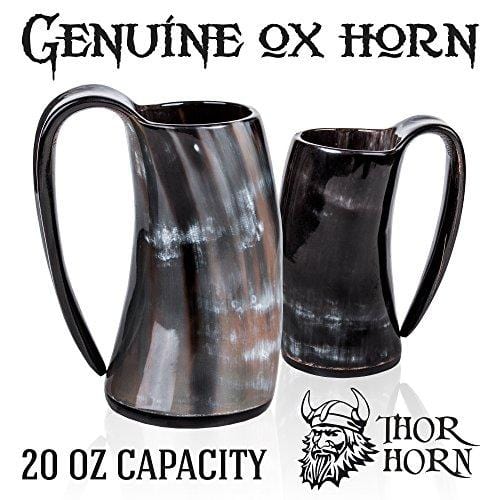 Thor Horn Grote Viking drinkhoorn met metalen standaard voor mannen en vrouwen - echte handgemaakte Viking hoorn beker voor mede, alle en bier - originele middeleeuwse 20oz mok en jute zak Thor Horn Grote Viking drinkhoorn met metalen standaard voor mannen en vrouwen - echte handgemaakte Viking hoorn beker voor mede, alle en bier - originele middeleeuwse 20oz mok en jute zak