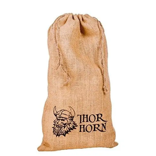 Thor Horn Large Viking Drinking Horn with Stand - Genuine Handcrafted Viking Horn Cup for Mead, Ale and Beer - Original Medieval 20 oz Mug and Burlap Gift Sack (Horn Stand)