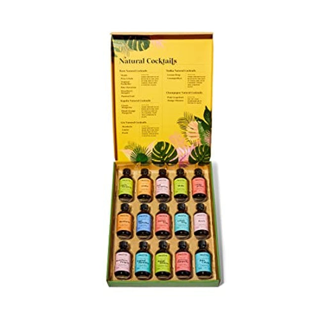 Thoughtfully Cocktails, Natural Cocktail Mixer Gift Set in Mini Glass Bottles, 15 Unique and Classic Drink Flavors Include Mojito, Passion Fruit, Peach and More, Set of 15 (NO Artificial Flavor)