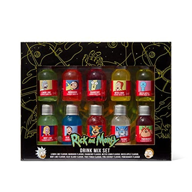 Adult Swim RICK AND MORTY Drink Mix Gift Set, Officially Licensed, Drink Mixer Flavors Include Cranberry, Lemon, Fruit Punch and More, Pack of 10 (Contains No Alcohol)