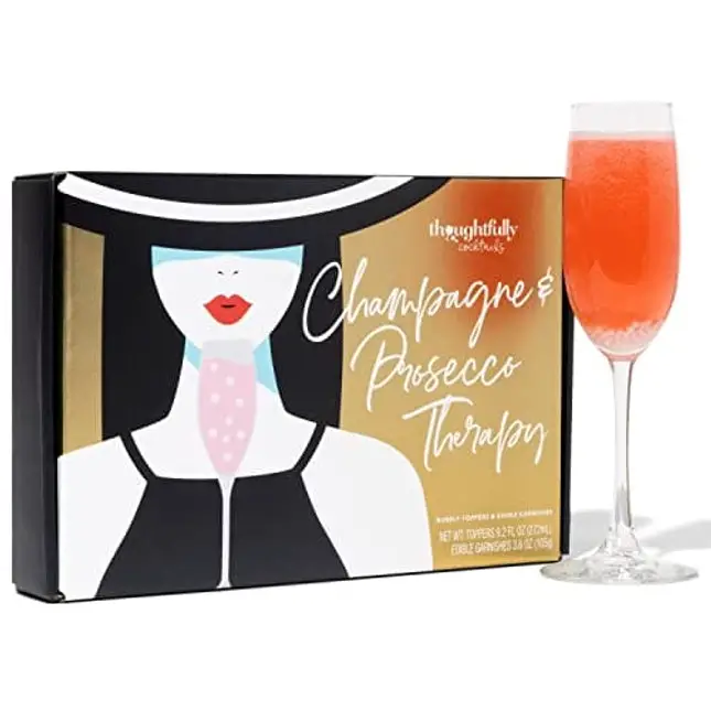 Thoughtfully Cocktails, Champagne and Prosecco Therapy Cocktail Mixer Gift Set, Includes 4 Flavored Champagne Toppers, 2 Cocktail Shimmers and Peach Edible Pearl Cocktail Garnish (Contains NO Alcohol)
