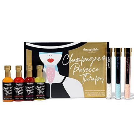 Thoughtfully Cocktails, Champagne and Prosecco Therapy Cocktail Mixer Gift Set, Includes 4 Flavored Champagne Toppers, 2 Cocktail Shimmers and Peach Edible Pearl Cocktail Garnish (Contains NO Alcohol)
