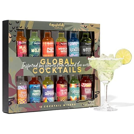 Thoughtfully Cocktails, Global Cocktail Mixer Set, Vegan and Vegetarian, Flavors Margarita, Moscow Mule and More, Set of 12 (Contains NO Alcohol)