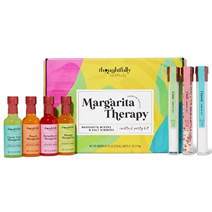 Thoughtfully Cocktails, Margarita Cocktail Therapy Gift Set, Pre-Measured Single Serve Mixers, Includes 4 Fruit Flavored Margarita Mixers and 3 Flavored Rimming Salts, Set of 7 (Contains NO Alcohol)