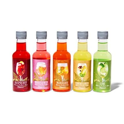 Thoughtfully Cocktails, Premium Gin Cocktail Mixers Gift Set, Pre-Measured Mixers Include Fruit Flavors Lime, Elder-Flower, Rose Flower, Mandarin and Raspberry, Set of 5 (Contains NO Alcohol)