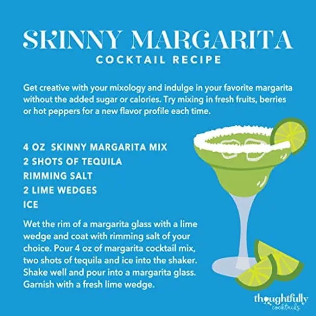 Thoughtfully Cocktails, Skinny Margarita Cocktail Gift Set, Includes Skinny Margarita Cocktail Mixer, Glass Cactus Cocktail Shaker, 2 Cactus Shot Glasses, and 2 Flavored Salts (Contains NO Alcohol)
