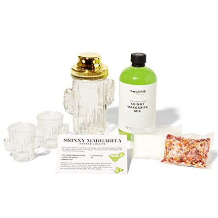 Thoughtfully Cocktails, Skinny Margarita Cocktail Gift Set, Includes Skinny Margarita Cocktail Mixer, Glass Cactus Cocktail Shaker, 2 Cactus Shot Glasses, and 2 Flavored Salts (Contains NO Alcohol)