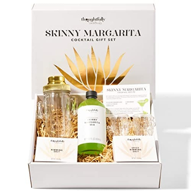 Thoughtfully Cocktails, Skinny Margarita Cocktail Gift Set, Includes Skinny Margarita Cocktail Mixer, Glass Cactus Cocktail Shaker, 2 Cactus Shot Glasses, and 2 Flavored Salts (Contains NO Alcohol)