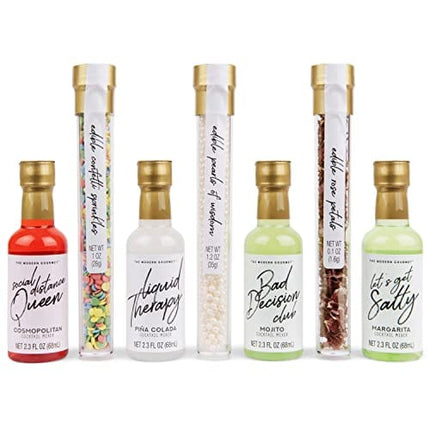 Thoughtfully Gifts, Cocktail Therapy Gift Set, Includes 4 Cocktail Mixers and Edible Pearl, Rose Petal and Confetti Garnishes (Contains NO Alcohol)