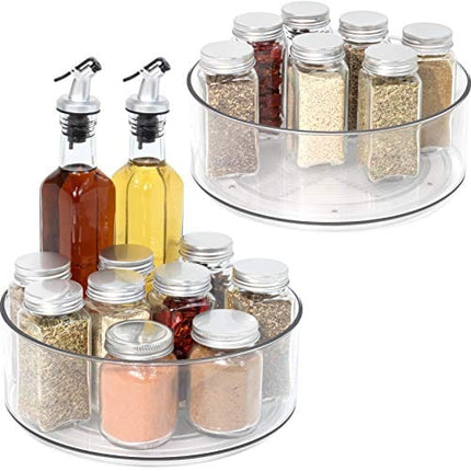 Lazy Susan - 2 Pack Round Plastic Clear Rotating Turntable Organization & Storage Container Bins for Cabinet, Pantry, Fridge, Countertop, Kitchen, Vanity - Spinning Organizer for Spices, Condiments