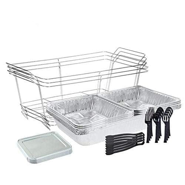 Tiger Chef Chafing Dish Buffet Set Disposable - Full Size Disposable Wire Chafer Stand Kit - 30-Piece Catering Set for Parties Includes Chafer Pans Disposable Serving Utensils