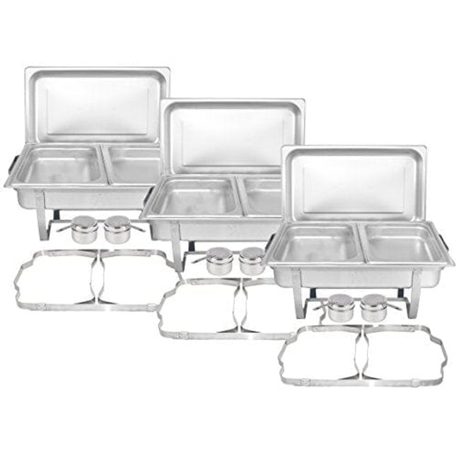 TigerChef Chafing Dish Buffet Set - Chaffing Dishes Stainless Steel - 3 Sets of Chafers and Buffet Warmer Sets with Half Size Steam Pans and Folding Frame- Food Warmers for Parties Buffets