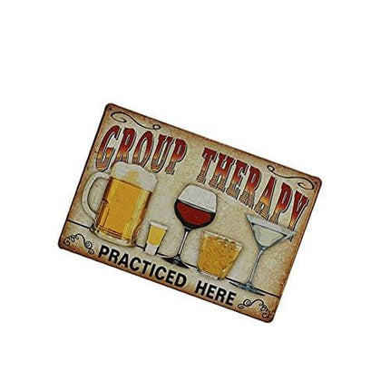 Tinksky Vintage Metal Tin Sign Wall Plaque Poster"Group Therapy Practiced Here" for Cafe Bar Pub Beer Club Wall Home Decor