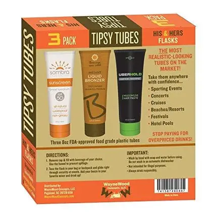 Tipsy Tubes Hidden Sunscreen Lotion Flask - Suntan Oil Flask-Sneak Smuggle Hide Booze and Alcohol - His and Her Flask for Concerts and Cruises - White Elephant Stocking Stuffer Gift