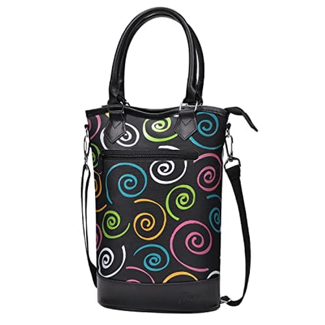 Tirrinia Insulated Wine Gift carrier Tote - Travel Padded 2 Bottle Wine/Champagne Cooler Bag with Handle and Adjustable Shoulder Strap, Great Wine Lover Gift, SPIRAL