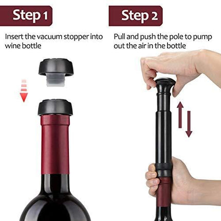 Wine Air Pressure Pump Opener Set, Tirrinia Wine Bottle Cork Remover Accessory Tool Kit with Wine Saver, 2 Vacuum Stoppers, Wine Pourer and Foil Cutter, Perfect Wine Lover Gifts, Silver