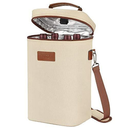 Tirrinia 4 Bottle Wine Carrier - Insulated Padded Portable Versatile Canvas Carrying Cooler Tote Bag for Travel, BYOB Restaurant, Wine Tasting, Party, Christmas Gift for Wine Lover, Beige