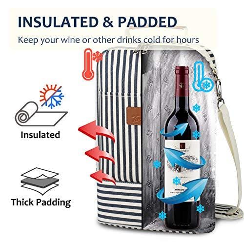 Tirrinia Insulated Wine Gift carrier Tote - Travel Padded 2 Bottle