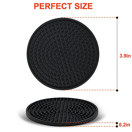 Coasters for Drinks , Perfect Silicone Drink Coasters Set of 8, Non-Stick Black Coasters for Coffee Table, Wooden Table, Heat Resistant Coaster Set with Deep Grooved, Coasters Fit All Cups