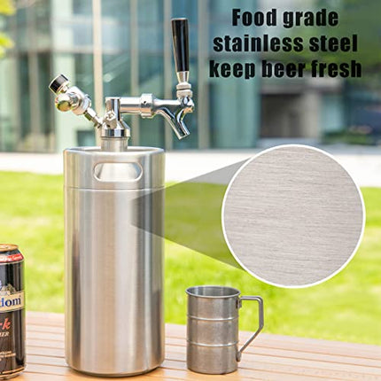 TMCRAFT 128oz Mini Keg Growler, Pressurized Stainless Steel Home Keg Kit System with Updated Co2 Regulator Keeps Fresh and Carbonation for Homebrew, Craft and Draft Beer