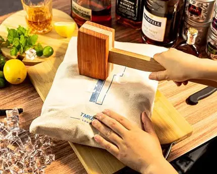 TMKEFFC Ice Mallet Lewis Bag Bartender Kit, Manual Wood Splicing Hammer and Reusable Three-Layer Thickened Canvas Bag for Ice Crushing, Craft Cocktail Tool for Home Party Bar Kitchen Restaurant