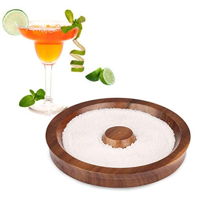 TMKEFFC Margarita Salt Rimmer Bar Cocktails Sugar Rimming, Acacia Wood Glass Rimmer for Wide Glasses up to 5.5 Inches