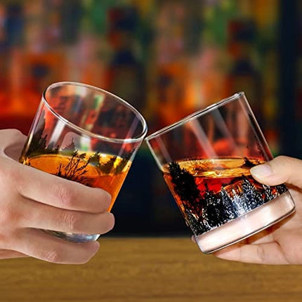 Bourbon Glasses TOOWELL Whiskey Glasses Set of 2, 11OZ Old Fashioned Glasses Forest Landscape Handmade Lead-Free Scotch Tumbler, Birthday Gifts Valentines Day Gift, Rocks Glass for Liquor and Cocktail
