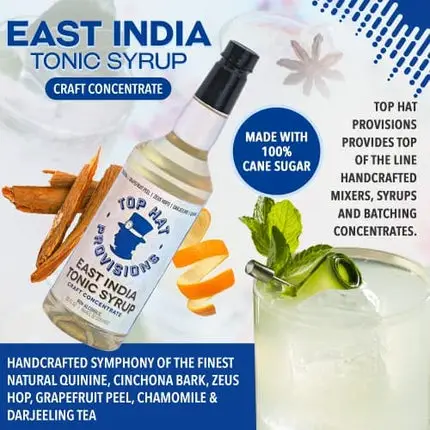 Top Hat East India Craft Concentrated Quinine Tonic Drink Syrup - 5x Natural Quinine Concentrate - Just Add Club Soda - 32oz bottle