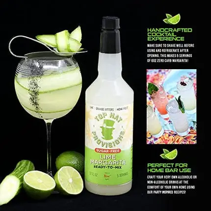Top Hat Keto Sugar Free Lime Margarita Mix - Naturally Sweetened with Monk Fruit - Craft Mixer for Skinny Margarita Cocktail Drinks - 2 pack 32oz Bottles