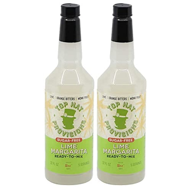 Top Hat Keto Sugar Free Lime Margarita Mix - Naturally Sweetened with Monk Fruit - Craft Mixer for Skinny Margarita Cocktail Drinks - 2 pack 32oz Bottles