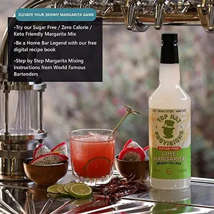 Top Hat Keto Sugar Free Lime Margarita Mix - Naturally Sweetened with Monk Fruit - Craft Mixer for Skinny Margarita Cocktail Drinks - 32oz Bottle