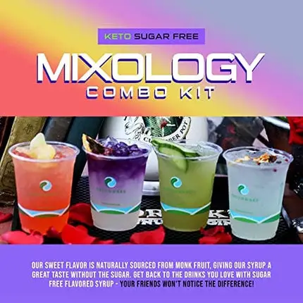 Top Hat Keto Sugar Free Mixology Combo Kit - Ginger Syrup, Tonic Syrup, Margarita Mix & Butterfly Tea Tincture - Naturally Sweetened with Monk Fruit - Craft Mixers for Skinny Cocktail Drinks - 4 pack 32oz Bottles