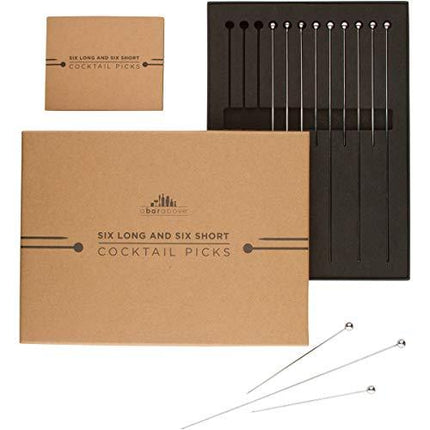 Stainless Steel Cocktail Picks Combo Pack - (6pc of each 4" and 8" picks)