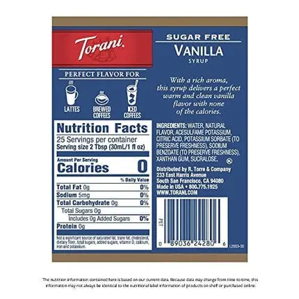 Torani Sugar Free Syrup, Vanilla, 25.4 Ounce (Pack of 4)