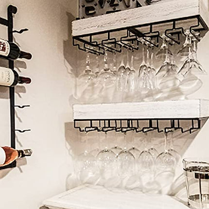 Wine Glass Holder Under Cabinet,2 Pack Wine Stemware Holder,Wine Glass Rack,3 Rows Black Metal Wine Glasses Hanger,Wine Glass Holder Storage Under Shelf,Wine Glass Rack for Kitchen Bar