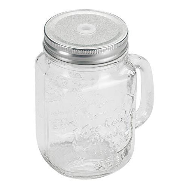 Tosnail 6 Pack 16 Oz. Mason Jar Mugs with Handle, Tin Lid and Plastic Straws - Old Fashion Drinking Glasses