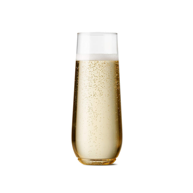 TOSSWARE 9oz Flute - recyclable champagne plastic cup - SET OF 12 - stemless, shatterproof and BPA-free flute glasses