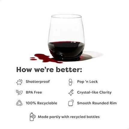 TOSSWARE POP 14oz Vino SET OF 12, Recyclable, Unbreakable & Crystal Clear Plastic Wine Glasses