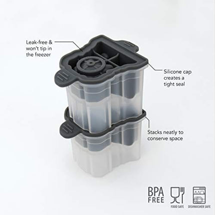 Tovolo Leak-Free, Slow-Melting Silicone Sealed Lid Craft Ice Molds Novelty, Set 2, Charcoal