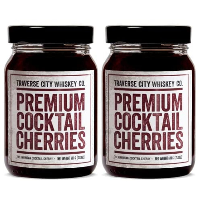 Traverse City Whiskey Co. Premium Cocktail Cherries | Cocktails & Desserts | All American, Natural, Certified Kosher, Stemless, Slow-Cooked Garnish for Old Fashioned, Ice Cream Sundaes & More (2 Pack of 21 oz)