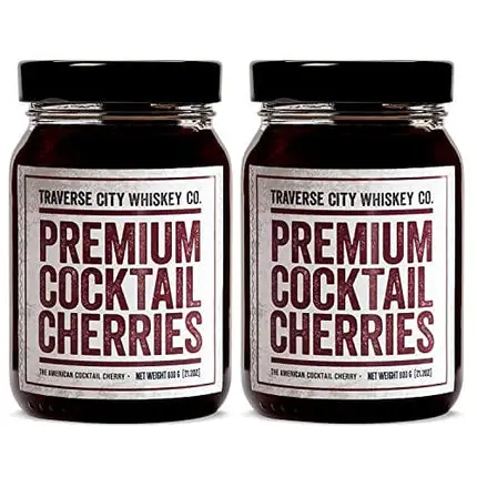 Traverse City Whiskey Co. Premium Cocktail Cherries | Cocktails & Desserts | All American, Natural, Certified Kosher, Stemless, Slow-Cooked Garnish for Old Fashioned, Ice Cream Sundaes & More (2 Pack of 21 oz)