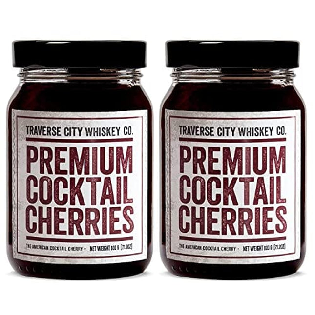 Traverse City Whiskey Co. Premium Cocktail Cherries | Cocktails & Desserts | All American, Natural, Certified Kosher, Stemless, Slow-Cooked Garnish for Old Fashioned, Ice Cream Sundaes & More (2 Pack of 21 oz)
