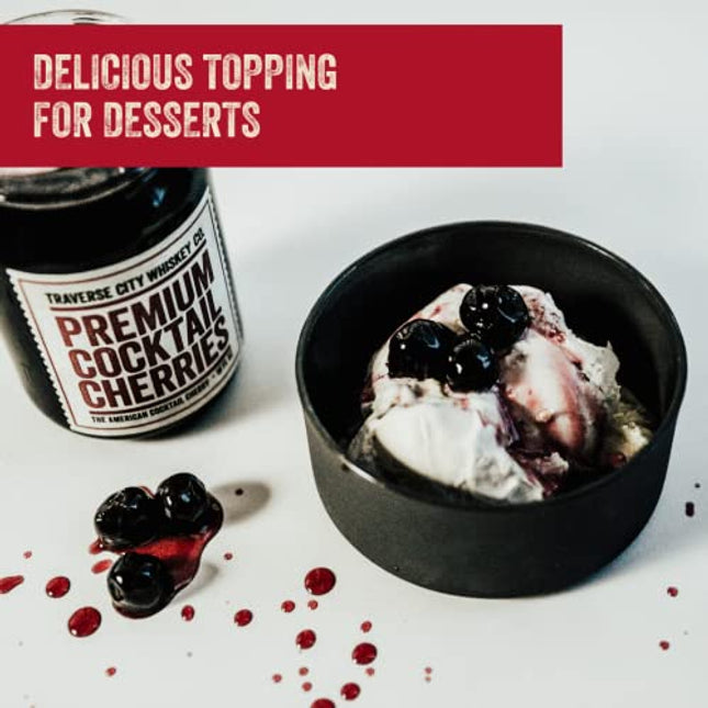 Traverse City Whiskey Co. Premium Cocktail Cherries | Cocktails & Desserts | All American, Natural, Certified Kosher, Stemless, Slow-Cooked Garnish for Old Fashioned, Ice Cream Sundaes & More