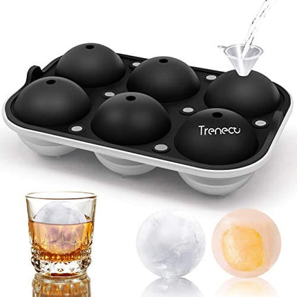 Trenect Large Ice Cube Trays, Ice Balls for Whiskey 2.5 Inch, Easy Release Silicone Ice cube Tray with lid, Novelty Round Ice Cube Mold for Cocktail, Coffee, No Side Leakage Ice Ball Maker (Black)