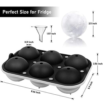 Trenect Large Ice Cube Trays, Ice Balls for Whiskey 2.5 Inch, Easy Release Silicone Ice cube Tray with lid, Novelty Round Ice Cube Mold for Cocktail, Coffee, No Side Leakage Ice Ball Maker (Black)