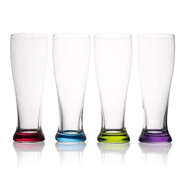 Trinkware Beer Glasses With Color Base - Pilsner Drinkware Set of 4 - Tall Glassware For Beer, Wine, Fruit Smoothies, Iced Coffee - 15oz