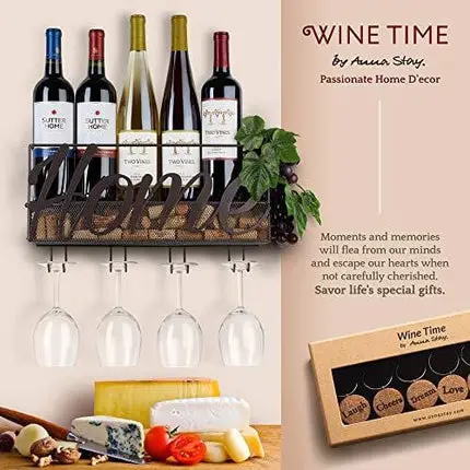Wall Mounted Wine Rack - Bottle & Glass Holder - Cork Storage Store Red, White, Champagne - Come with 6 Cork Wine Charms - Home & Kitchen Décor - Storage Rack - Designed by Anna Stay,Home