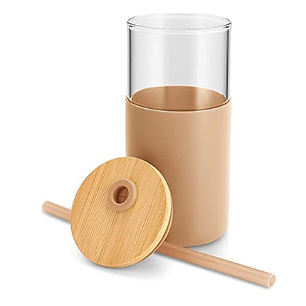 tronco 16oz Glass Tumbler Straw Silicone Protective Sleeve Bamboo Lid - BPA Free