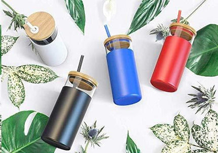 Advanced Mixology 24oz Glass Tumbler Glass Water Bottle Straw Silicone Protective Sleeve Bamboo Lid - BPA Free